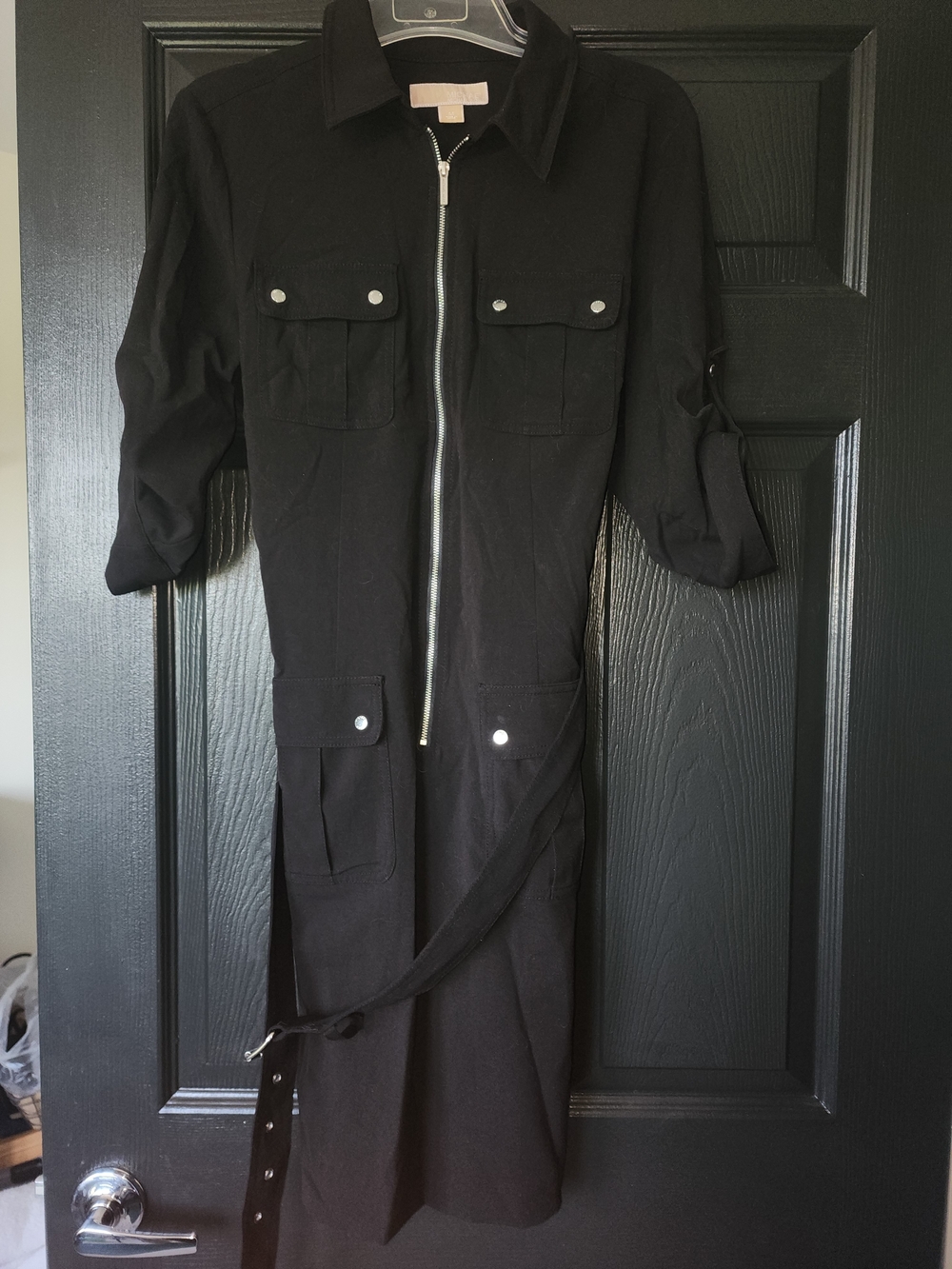 MICHAEL Michael Kors Black Long Zip-Front Utility Dress